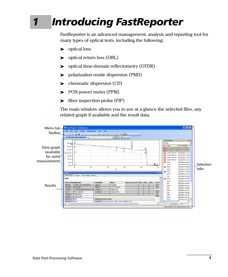 1 introducing fastreporter, 1introducing fastreporter | EXFO FastReporter Data Post-Processing Software User Manual | Page 7 / 256