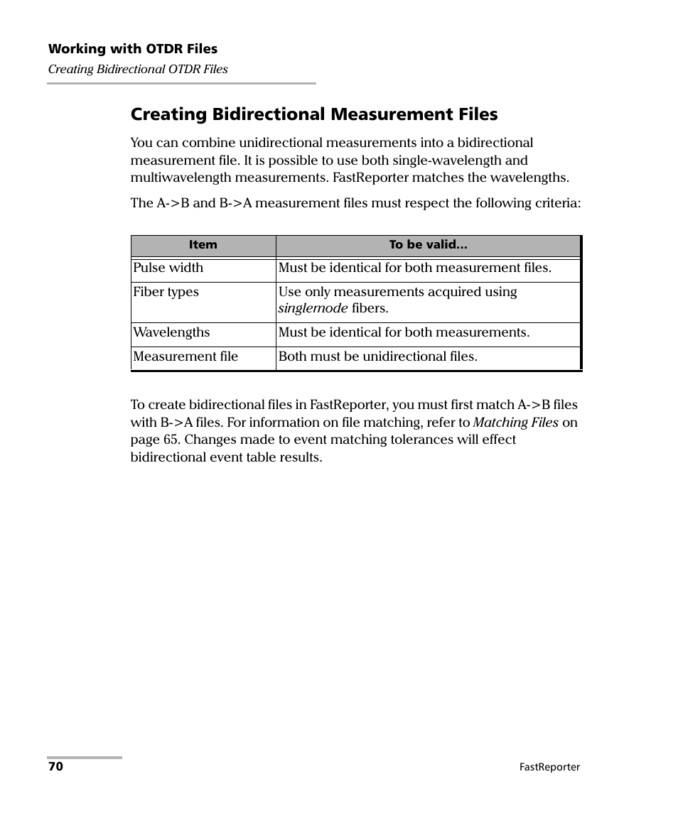 Creating bidirectional measurement files | EXFO FastReporter Data Post-Processing Software User Manual | Page 76 / 256