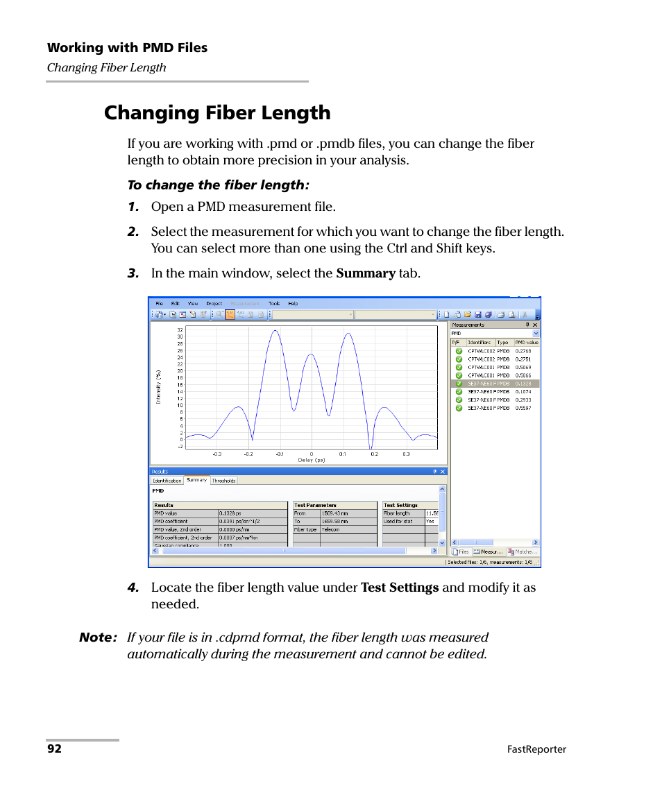 Changing fiber length | EXFO FastReporter Data Post-Processing Software User Manual | Page 98 / 256