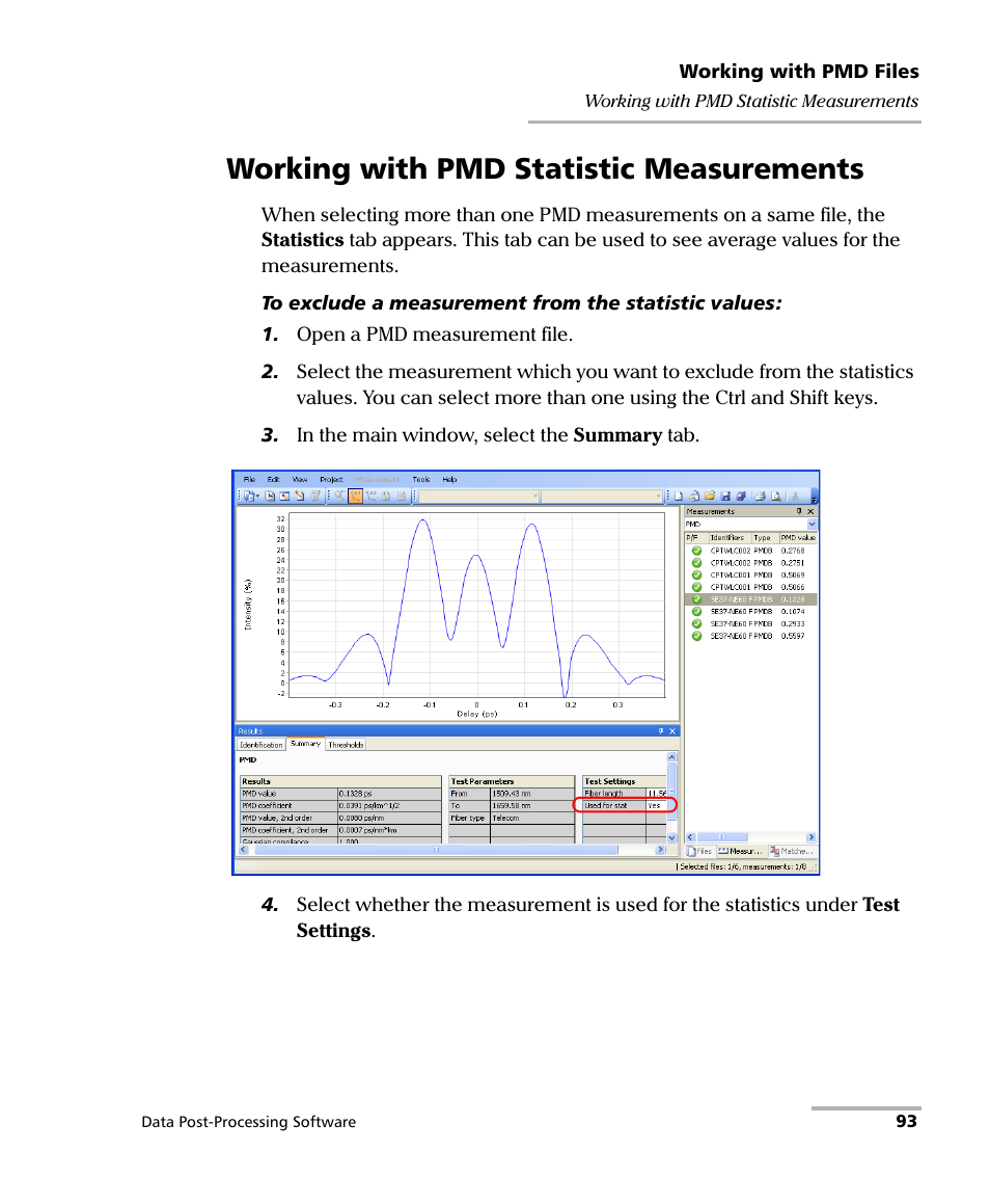 Working with pmd statistic measurements | EXFO FastReporter Data Post-Processing Software User Manual | Page 99 / 256