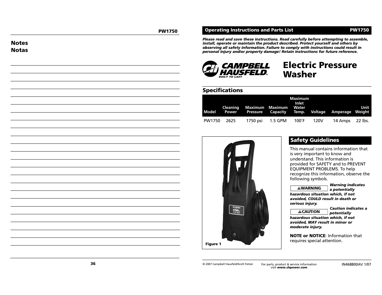 Campbell Hausfeld pw1750 User Manual | 18 pages