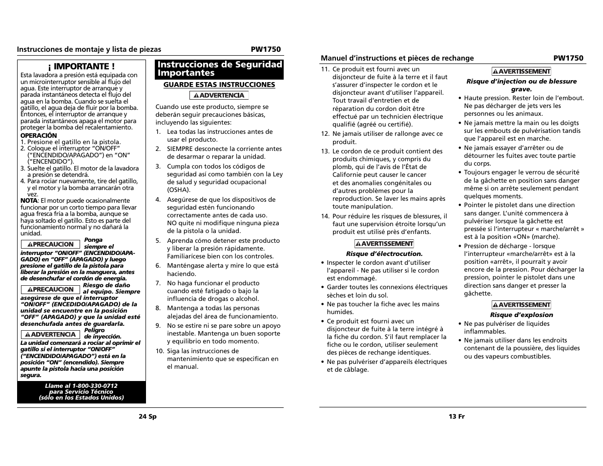 Importante, Instrucciones de seguridad importantes | Campbell Hausfeld pw1750 User Manual | Page 13 / 18