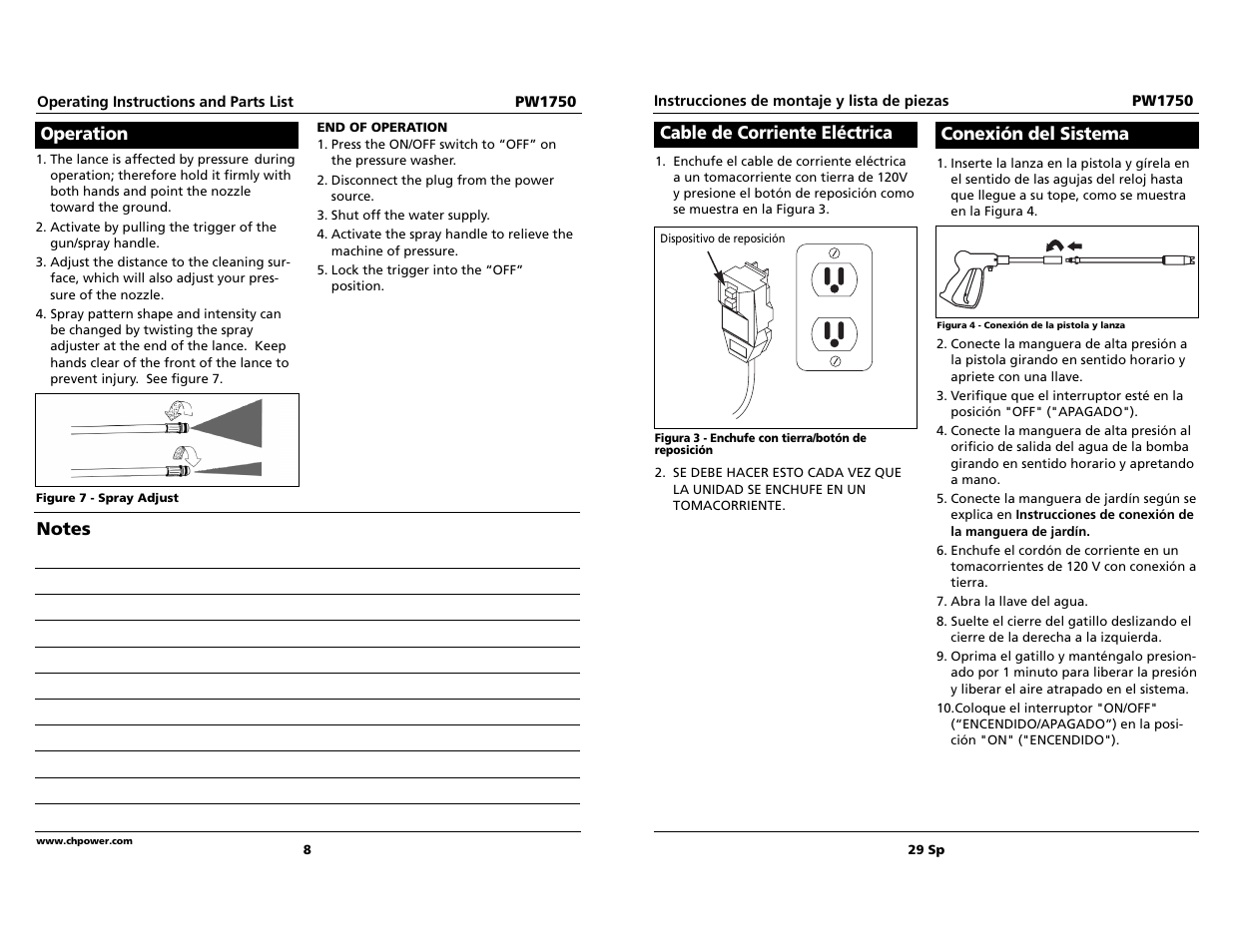 Cable de corriente eléctrica, Conexión del sistema | Campbell Hausfeld pw1750 User Manual | Page 8 / 18