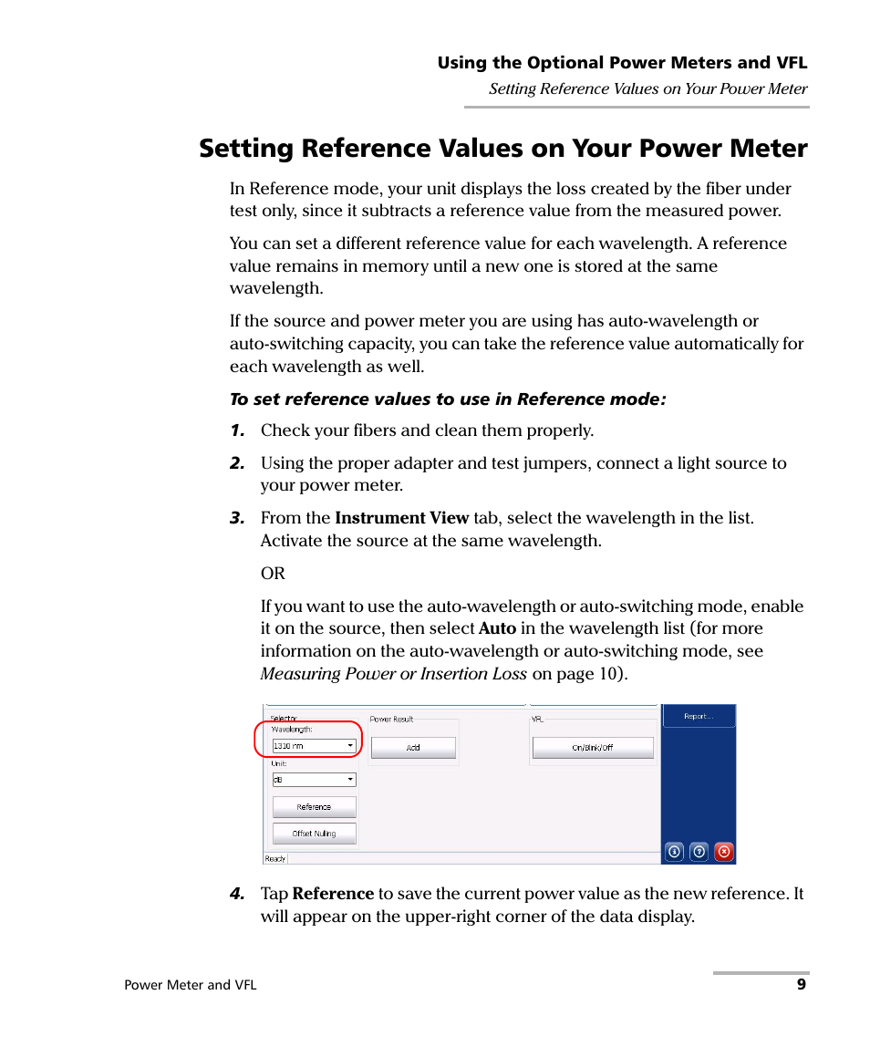 Setting reference values on your power meter | EXFO Inline Power Meter User Manual | Page 13 / 43