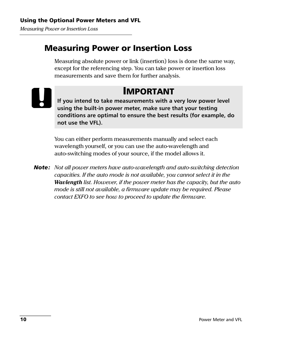 Measuring power or insertion loss, Mportant | EXFO Inline Power Meter User Manual | Page 14 / 43