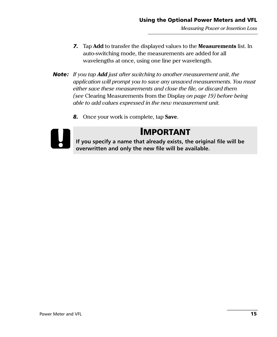 Mportant | EXFO Inline Power Meter User Manual | Page 19 / 43