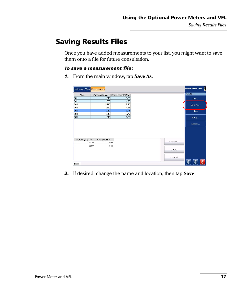 Saving results files | EXFO Inline Power Meter User Manual | Page 21 / 43