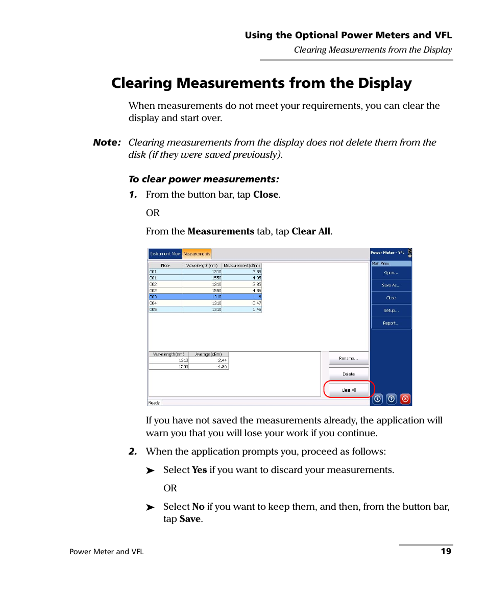 Clearing measurements from the display | EXFO Inline Power Meter User Manual | Page 23 / 43