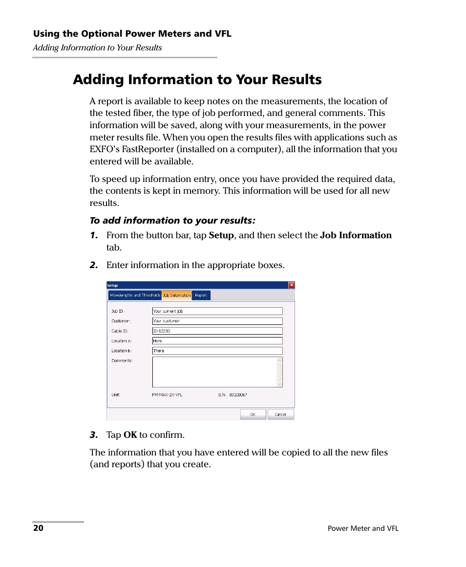 Adding information to your results | EXFO Inline Power Meter User Manual | Page 24 / 43