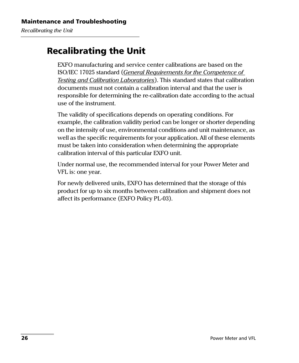 Recalibrating the unit | EXFO Inline Power Meter User Manual | Page 30 / 43