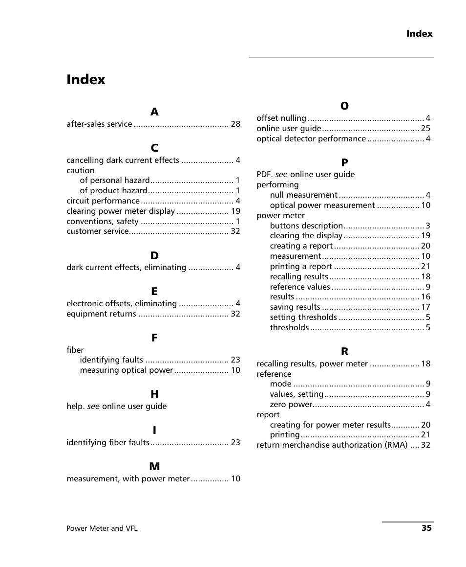Index | EXFO Inline Power Meter User Manual | Page 39 / 43
