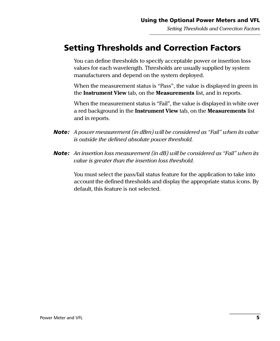 Setting thresholds and correction factors | EXFO Inline Power Meter User Manual | Page 9 / 43