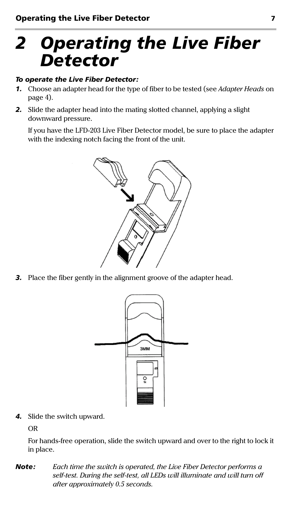 2 operating the live fiber detector | EXFO LFD-200 Live Fiber Detector User Manual | Page 12 / 25