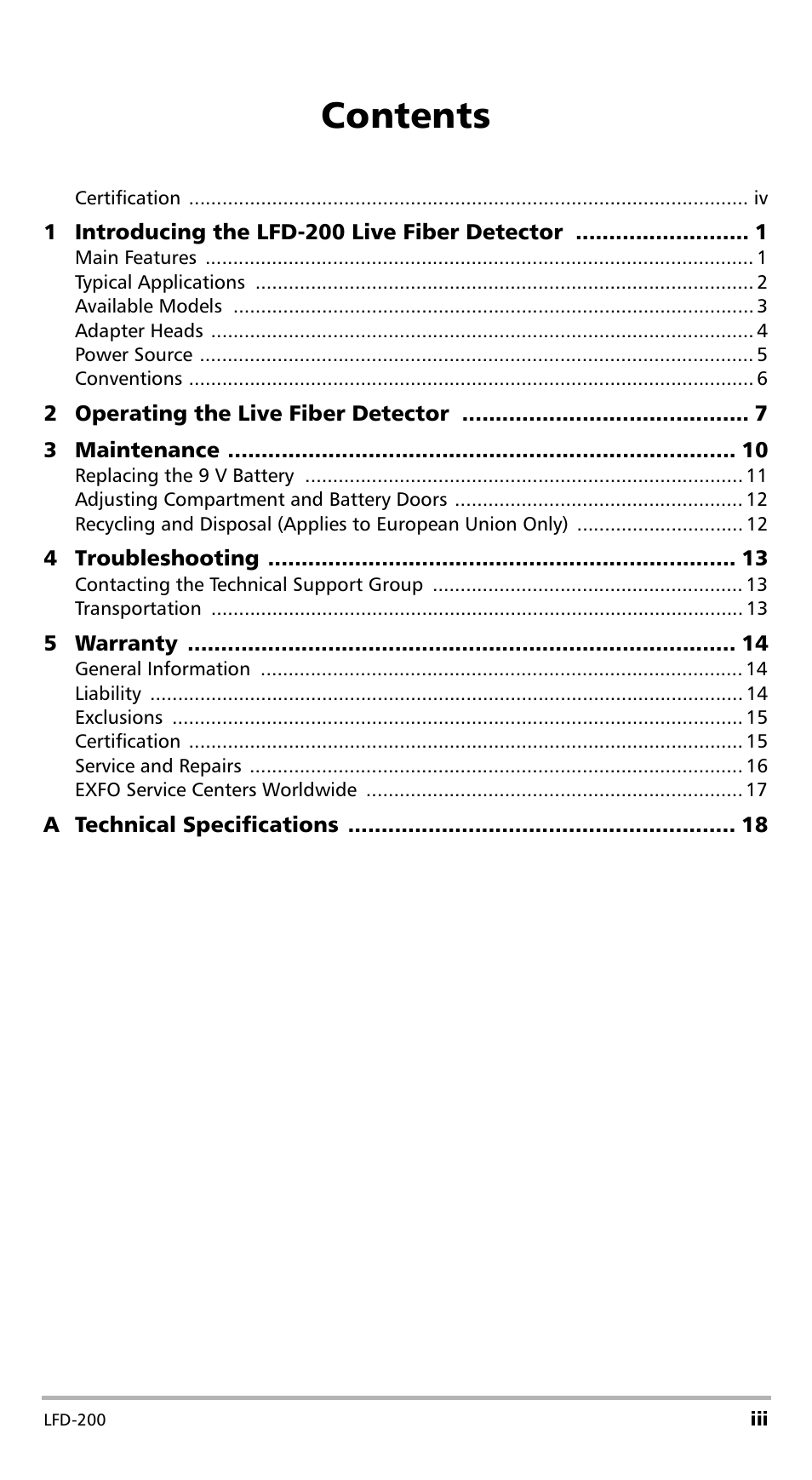 EXFO LFD-200 Live Fiber Detector User Manual | Page 3 / 25