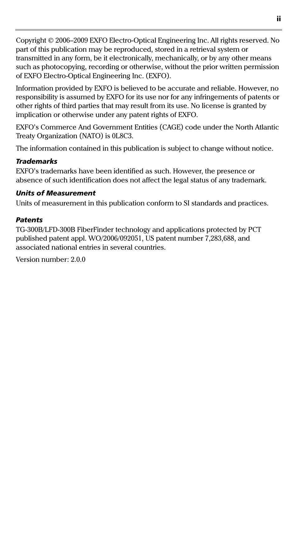 EXFO TG-300B Tone Generator User Manual | Page 2 / 27