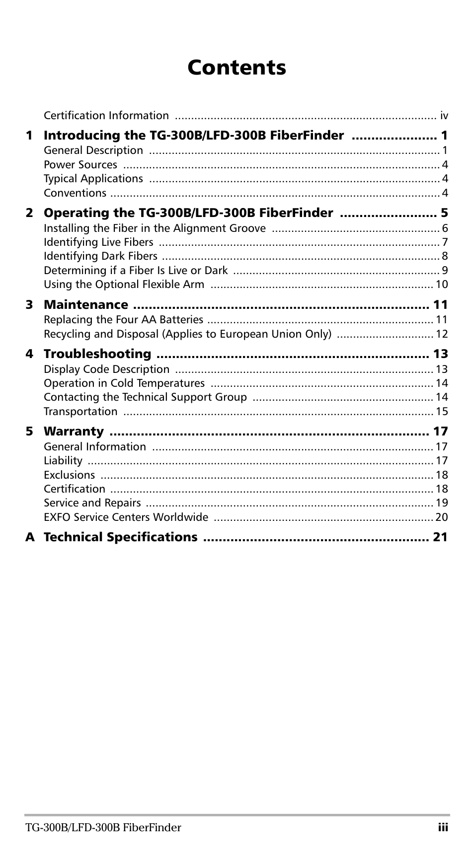 EXFO TG-300B Tone Generator User Manual | Page 3 / 27