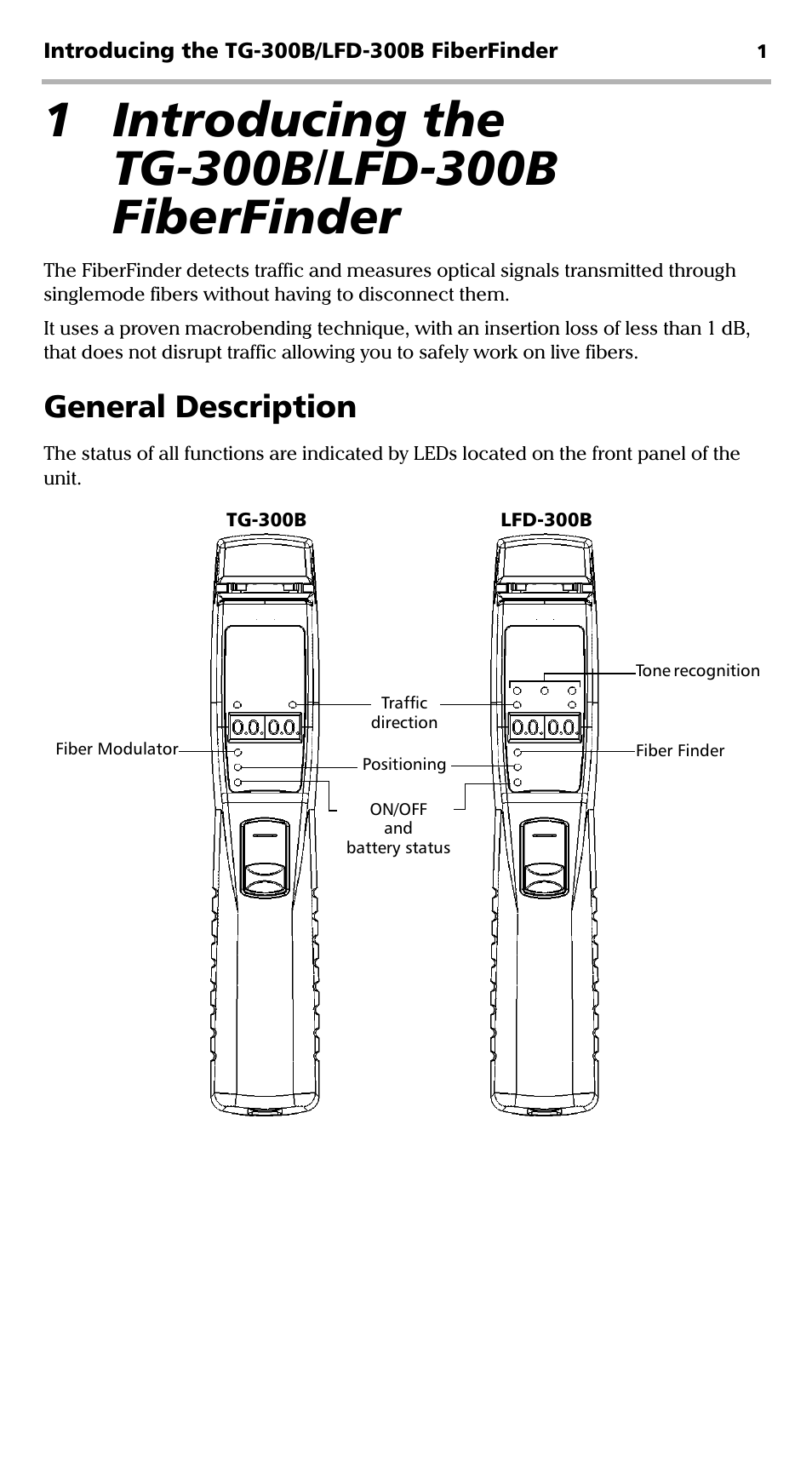 1 introducing the tg-300b/lfd-300b fiberfinder, General description | EXFO TG-300B Tone Generator User Manual | Page 6 / 27