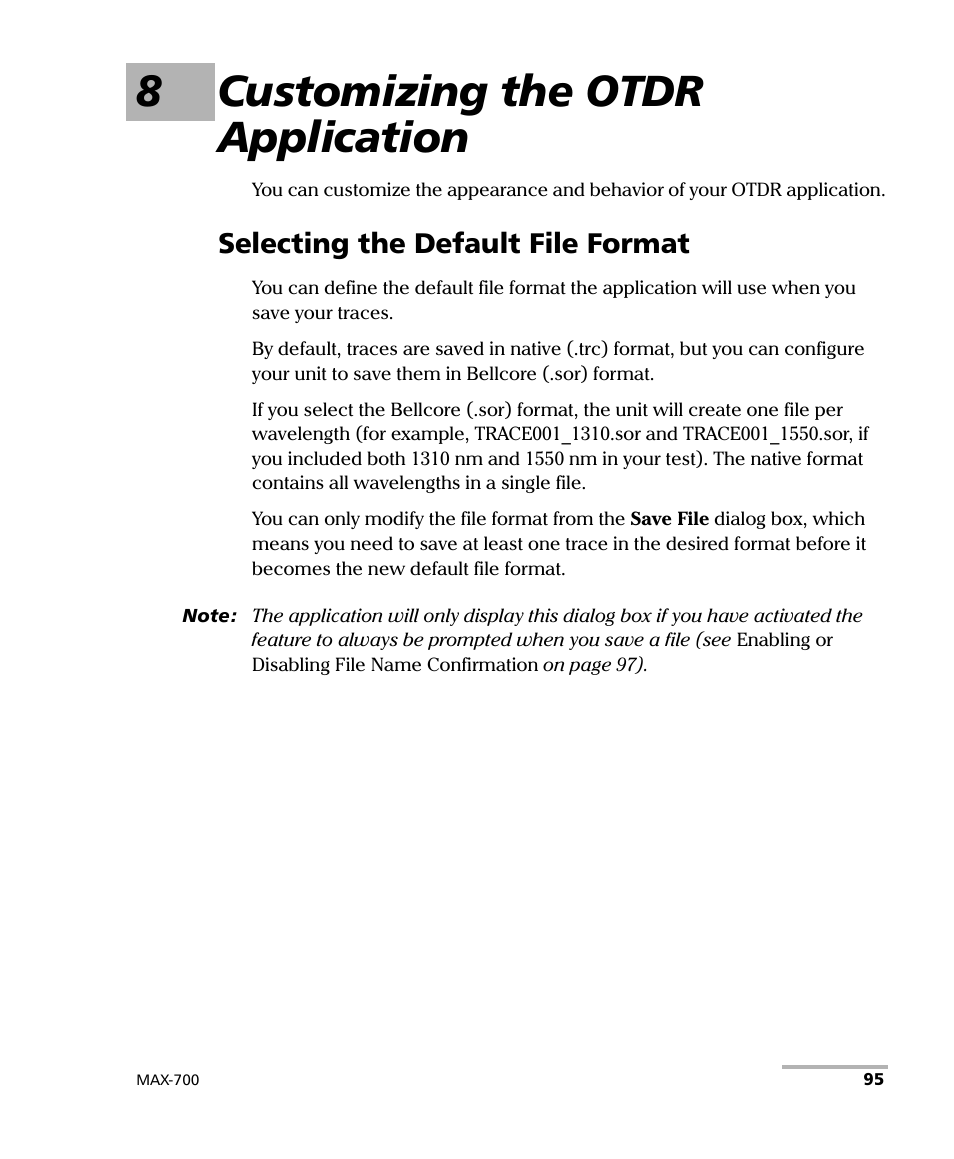 8 customizing the otdr application, Selecting the default file format, 8customizing the otdr application | EXFO MAX-700 User Manual | Page 107 / 381