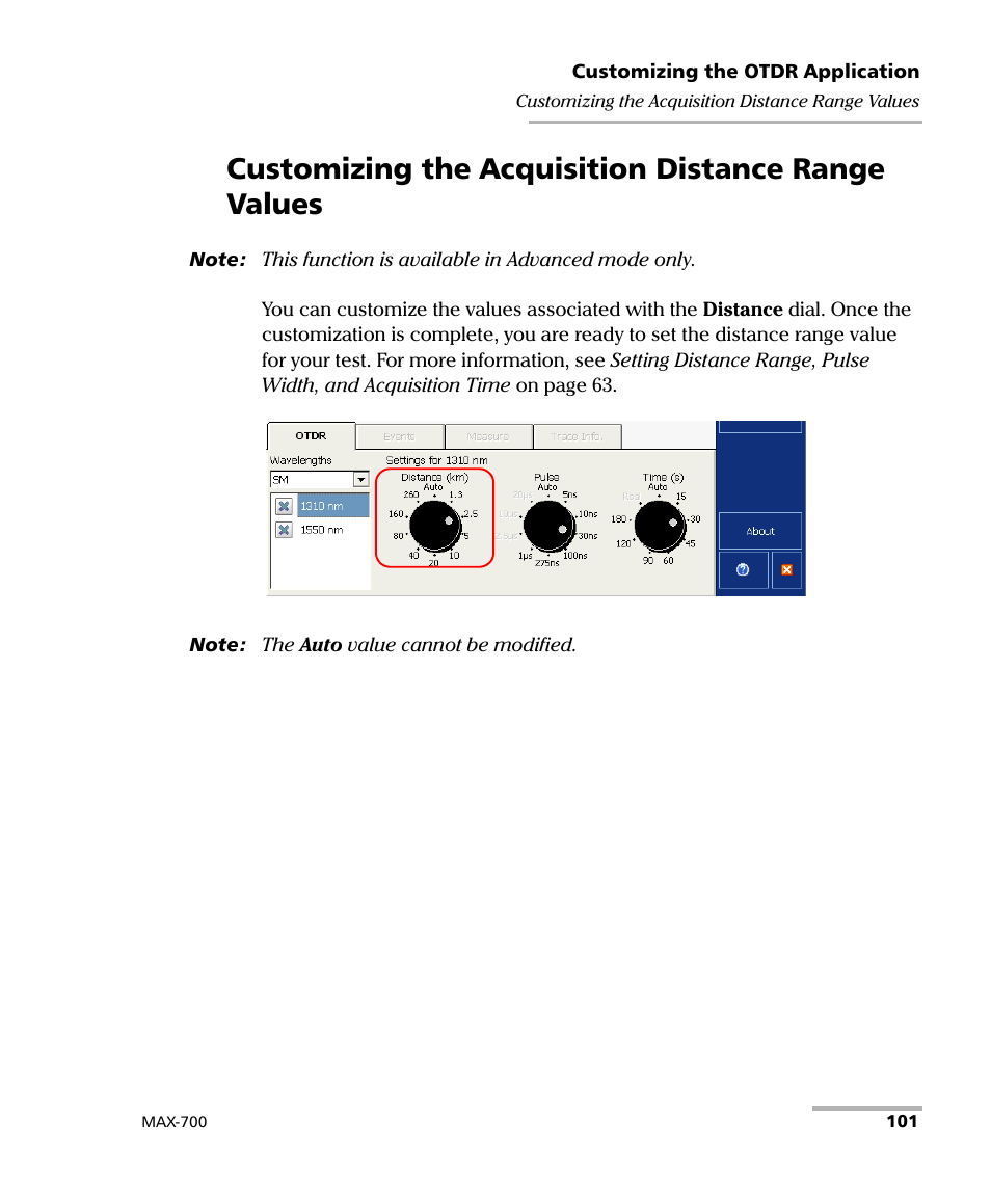 Customizing the acquisition distance range values | EXFO MAX-700 User Manual | Page 113 / 381