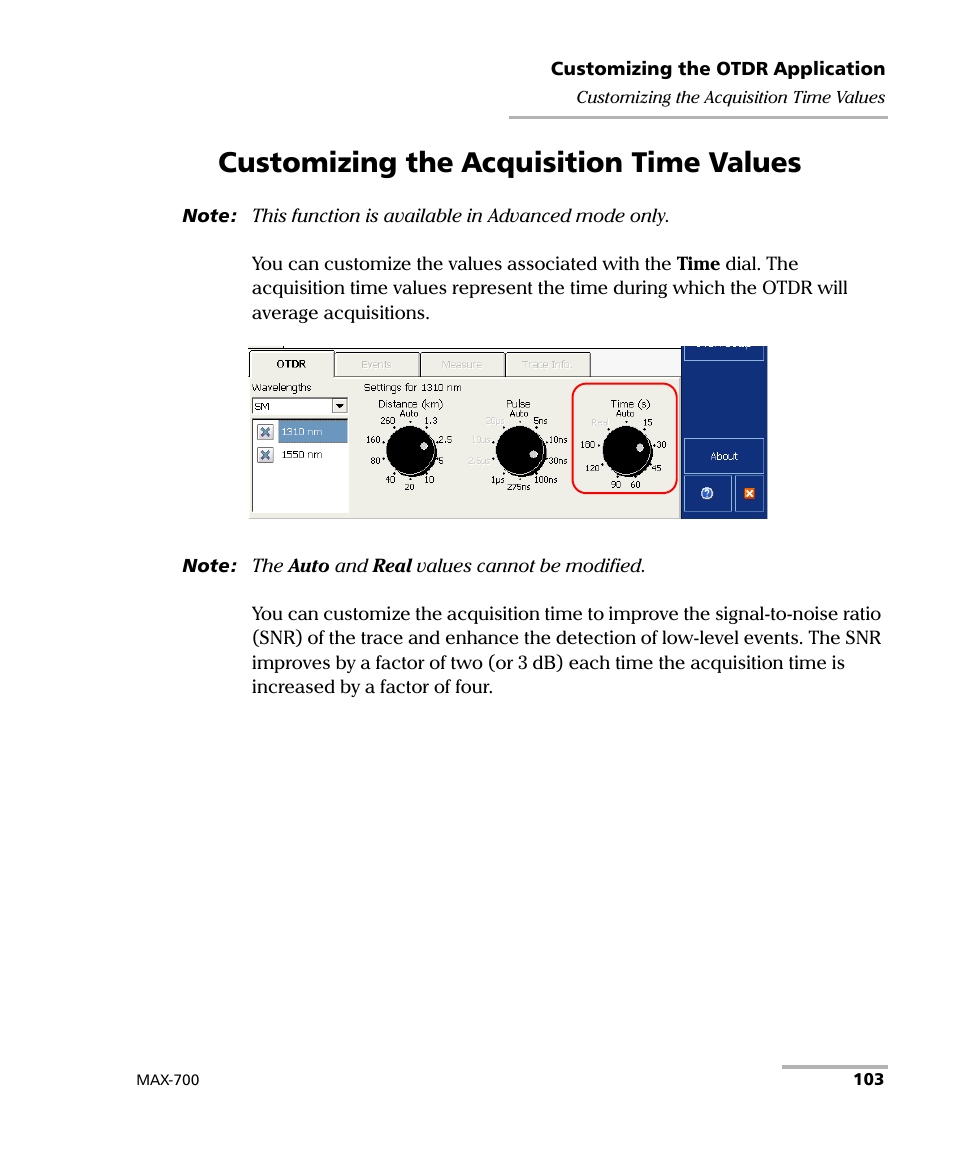 Customizing the acquisition time values | EXFO MAX-700 User Manual | Page 115 / 381