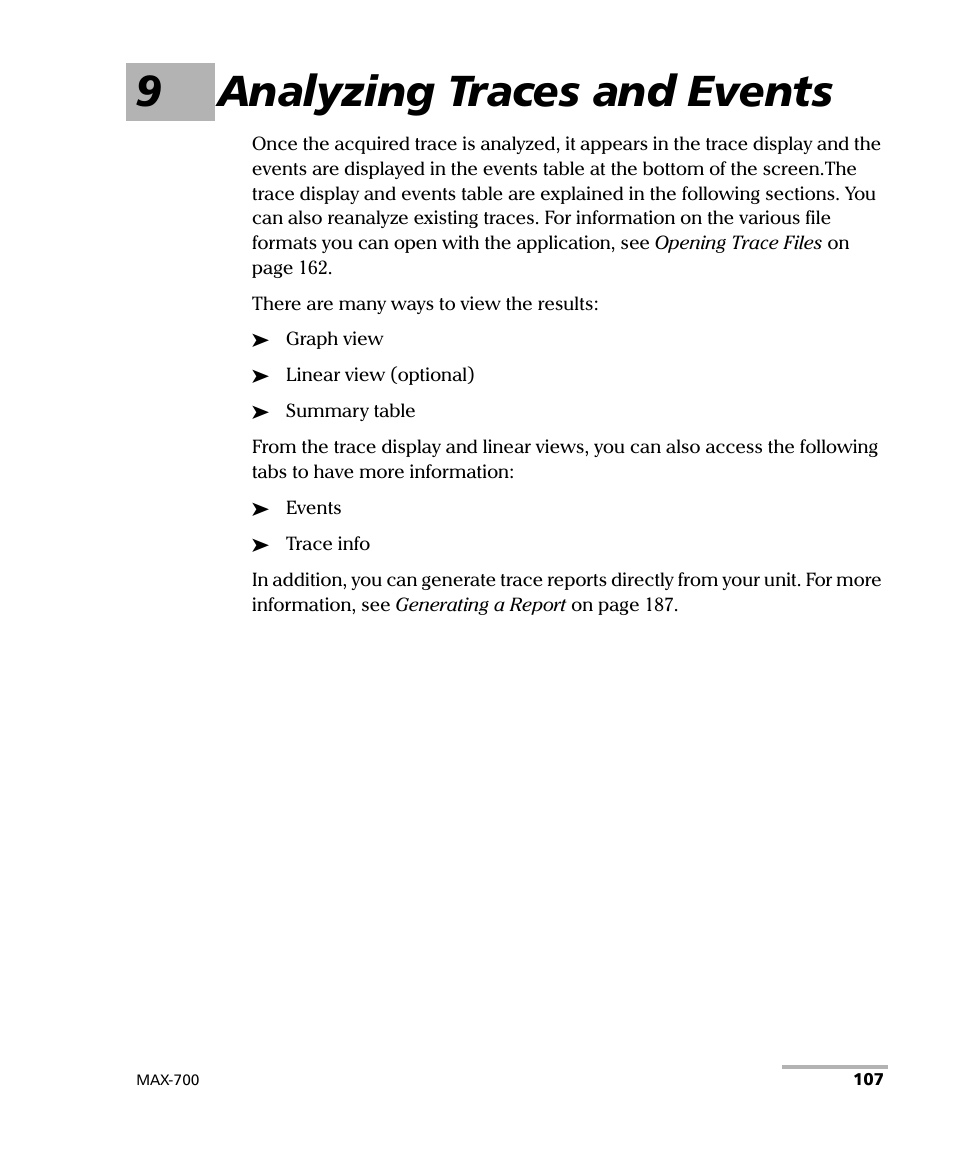 9 analyzing traces and events, 9analyzing traces and events | EXFO MAX-700 User Manual | Page 119 / 381