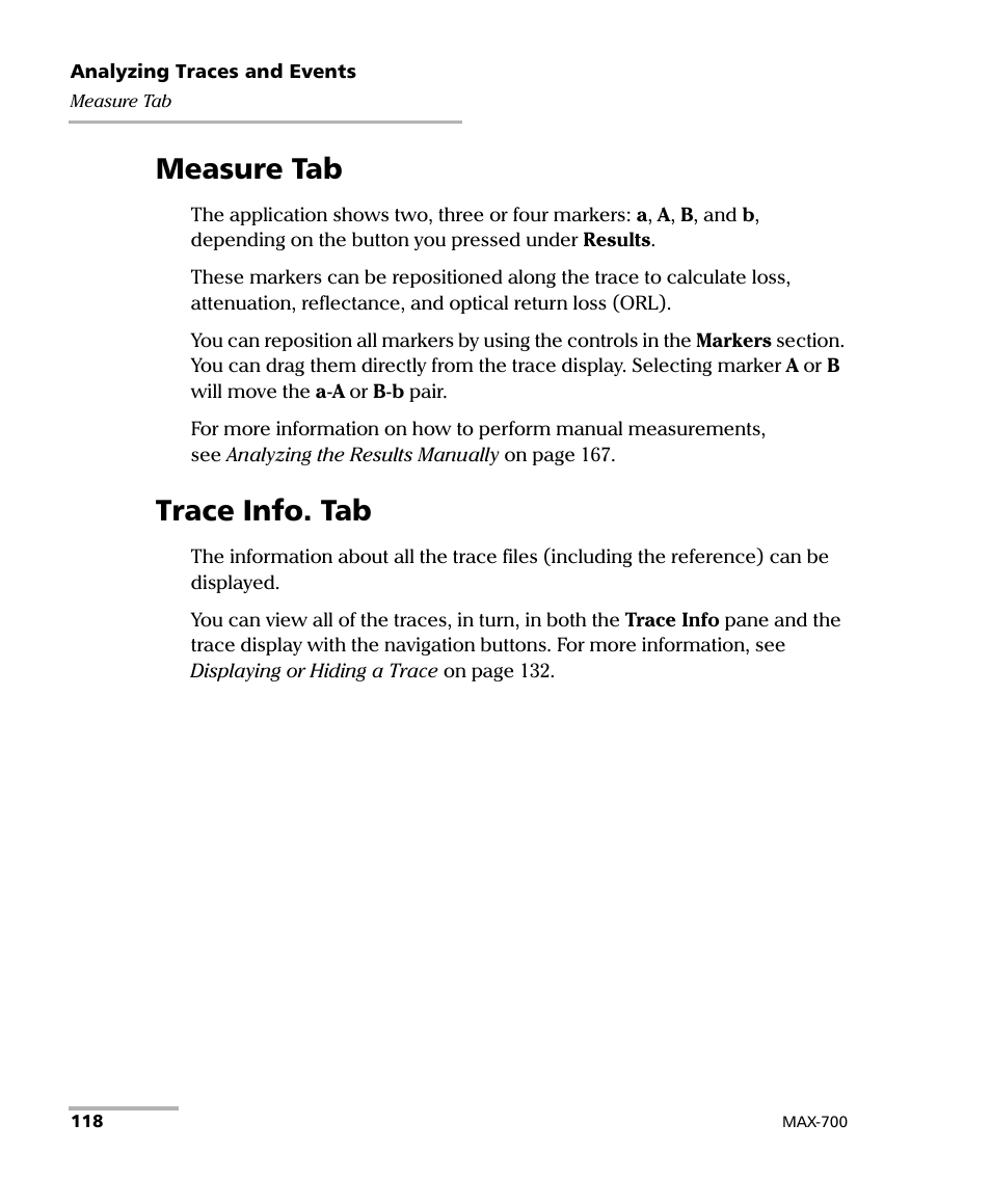 Measure tab, Trace info. tab, Measure tab trace info. tab | EXFO MAX-700 User Manual | Page 130 / 381