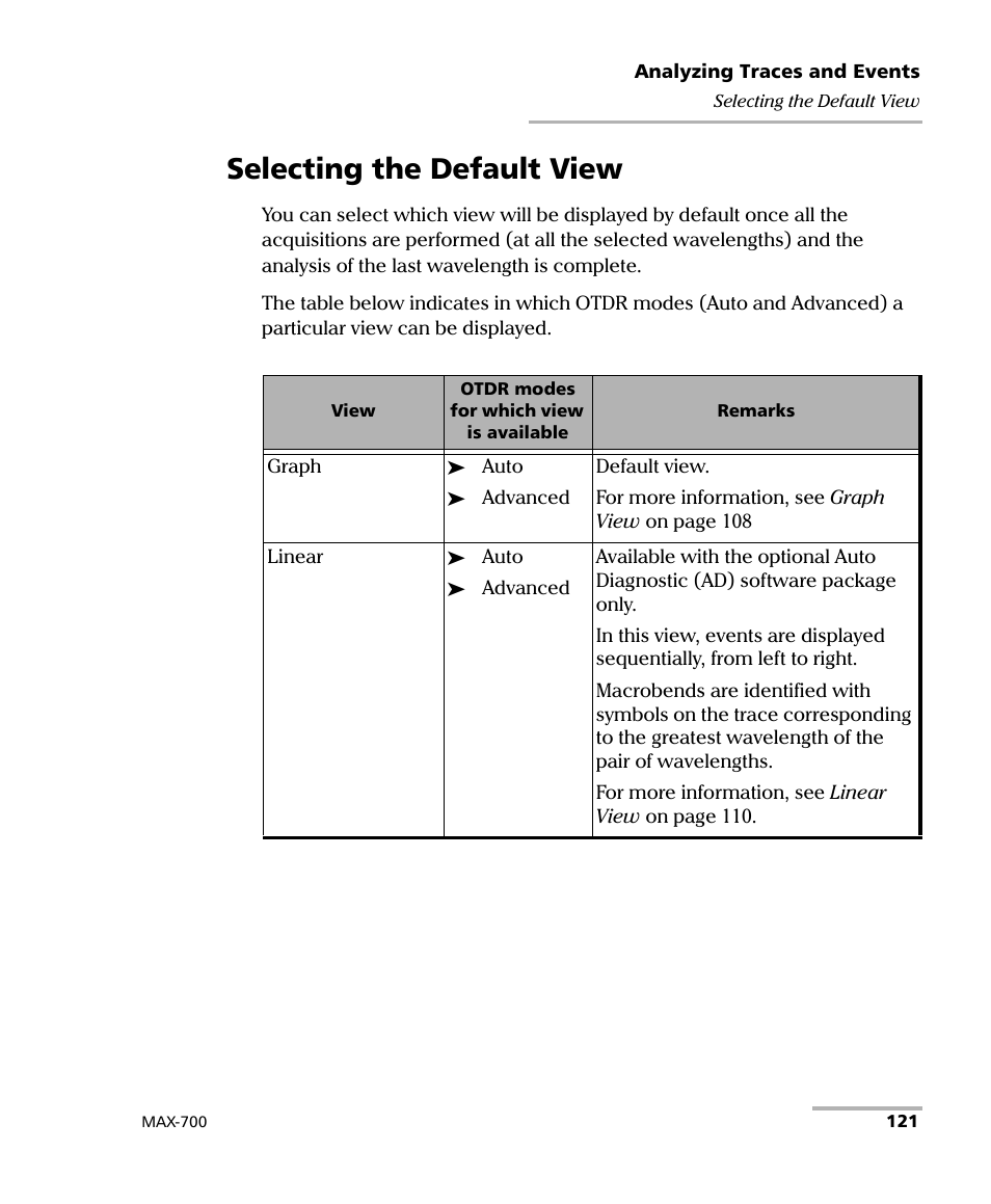 Selecting the default view | EXFO MAX-700 User Manual | Page 133 / 381