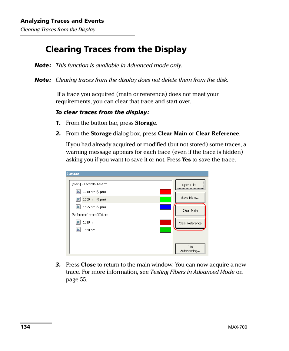 Clearing traces from the display | EXFO MAX-700 User Manual | Page 146 / 381