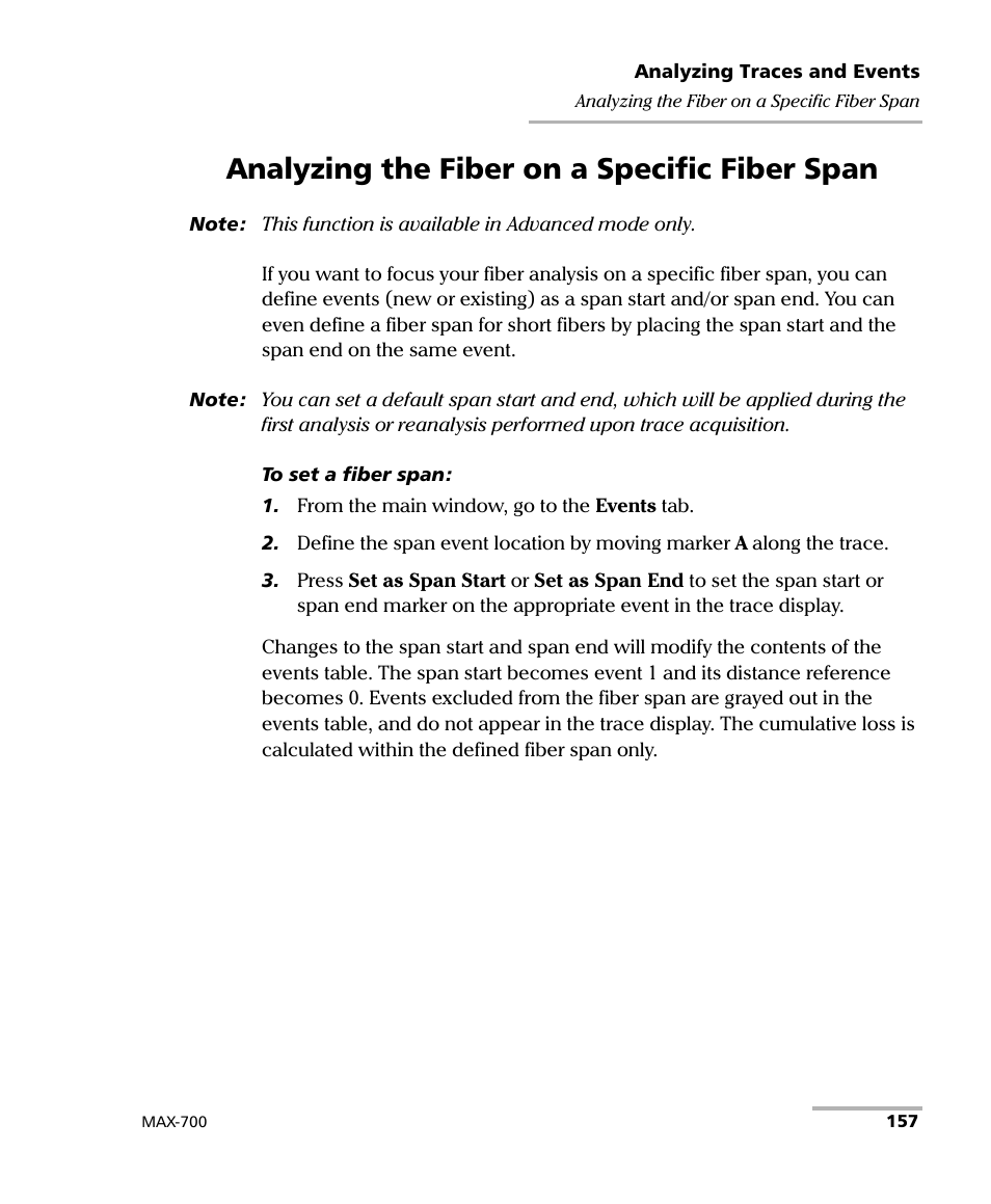 Analyzing the fiber on a specific fiber span | EXFO MAX-700 User Manual | Page 169 / 381