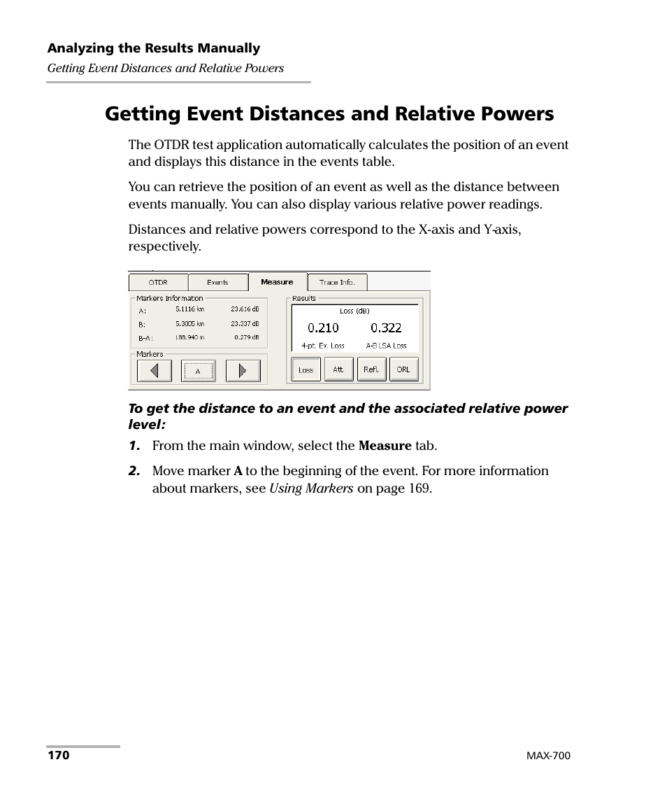 Getting event distances and relative powers | EXFO MAX-700 User Manual | Page 182 / 381