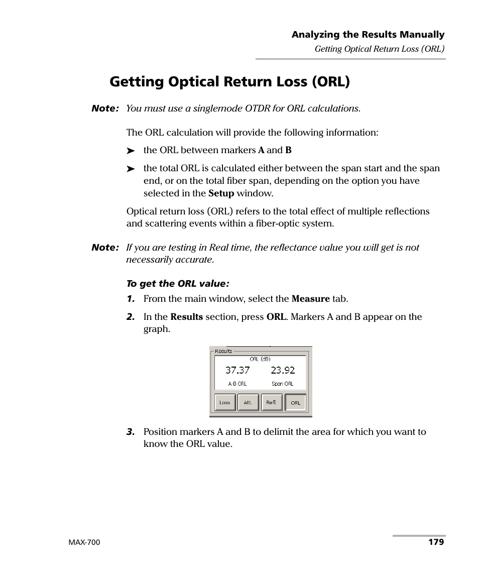 Getting optical return loss (orl) | EXFO MAX-700 User Manual | Page 191 / 381