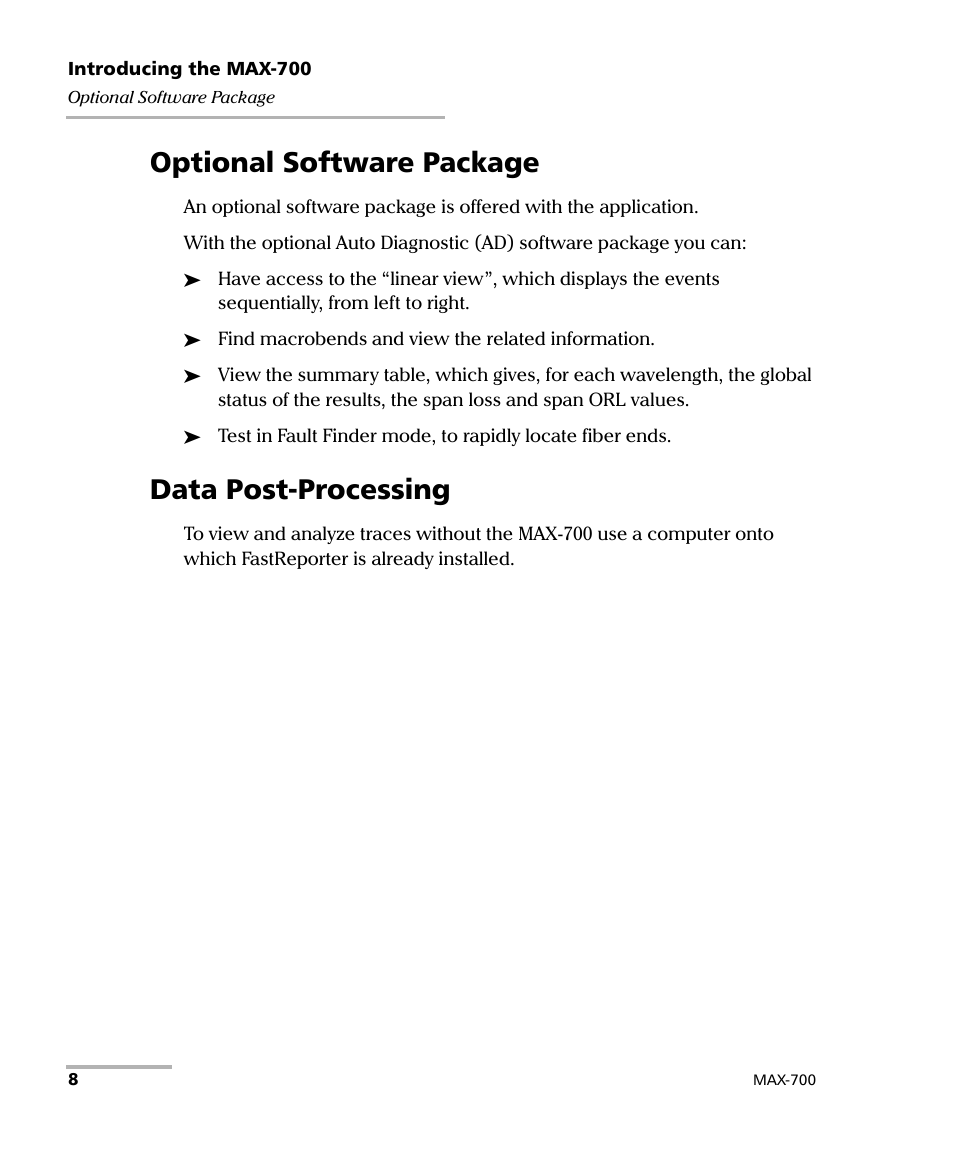 Optional software package, Data post-processing, Optional software package data post-processing | EXFO MAX-700 User Manual | Page 20 / 381