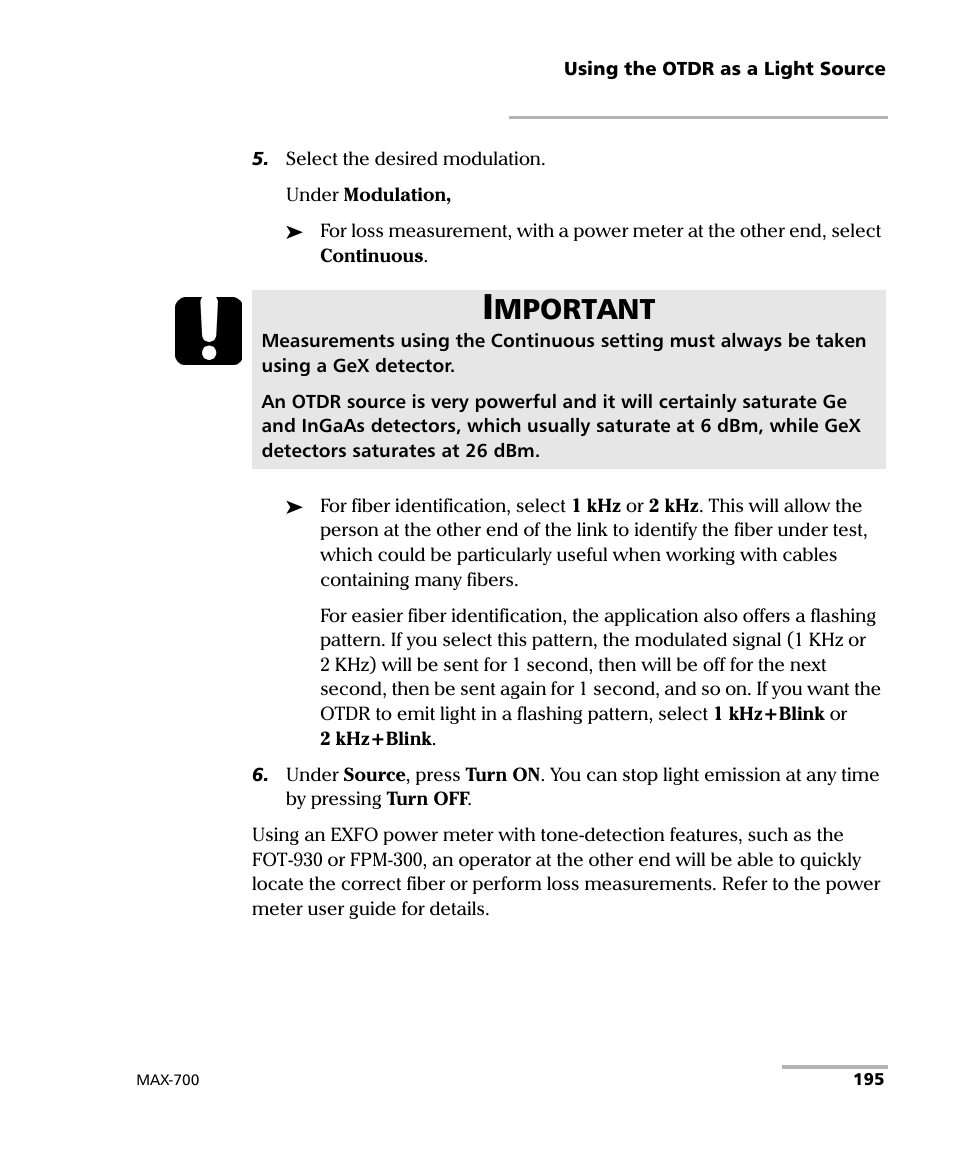 Mportant | EXFO MAX-700 User Manual | Page 207 / 381