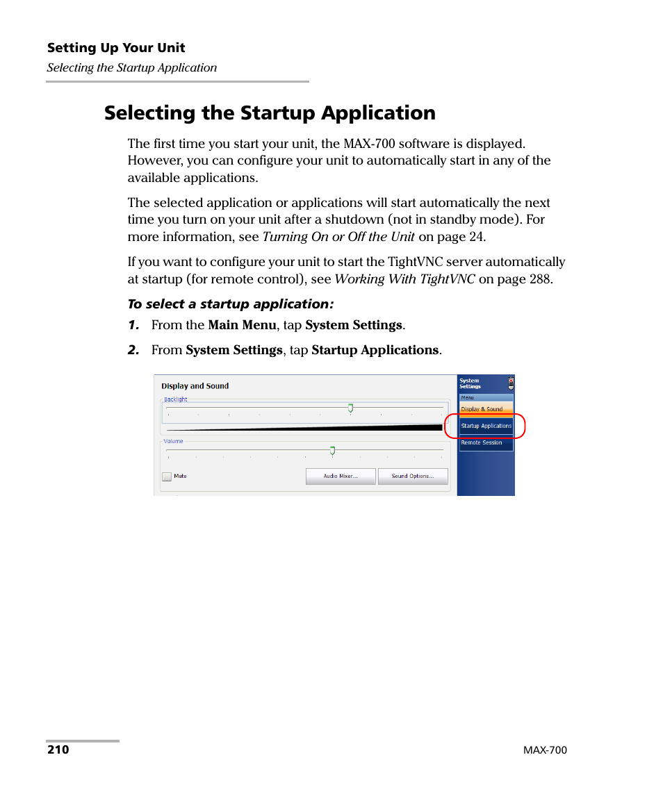 Selecting the startup application | EXFO MAX-700 User Manual | Page 222 / 381