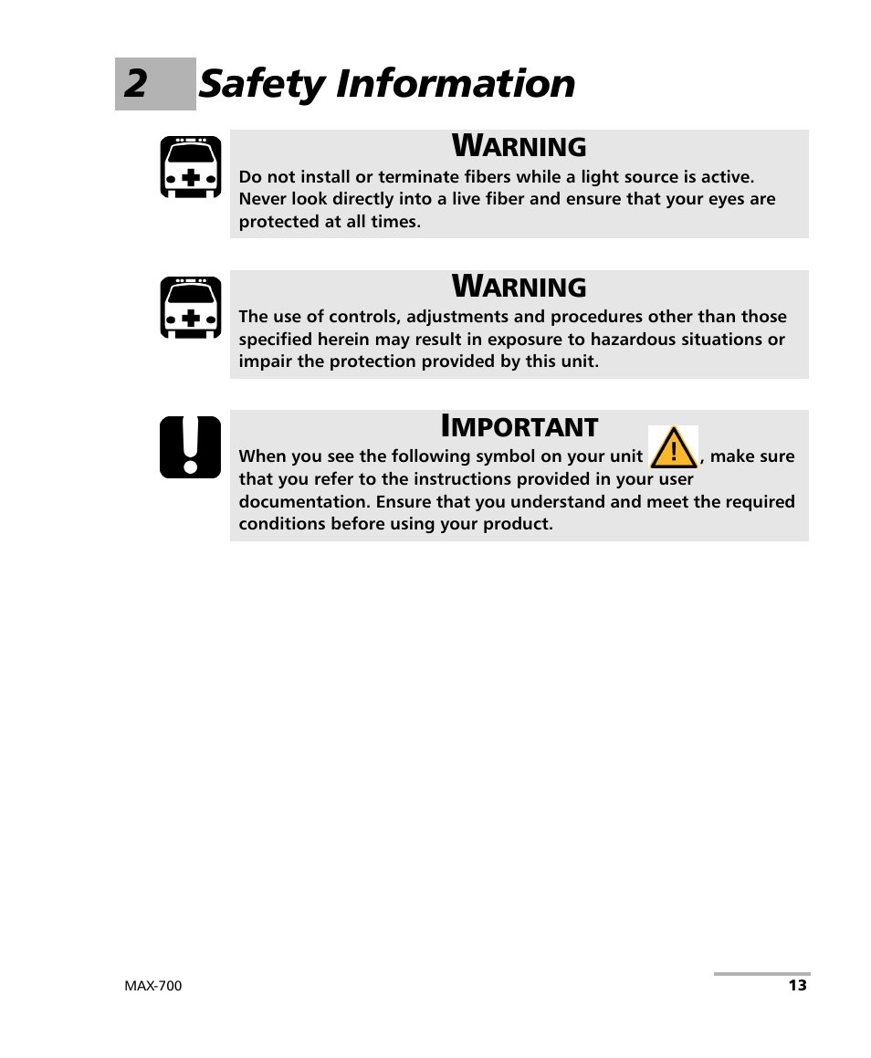 2 safety information, 2safety information | EXFO MAX-700 User Manual | Page 25 / 381