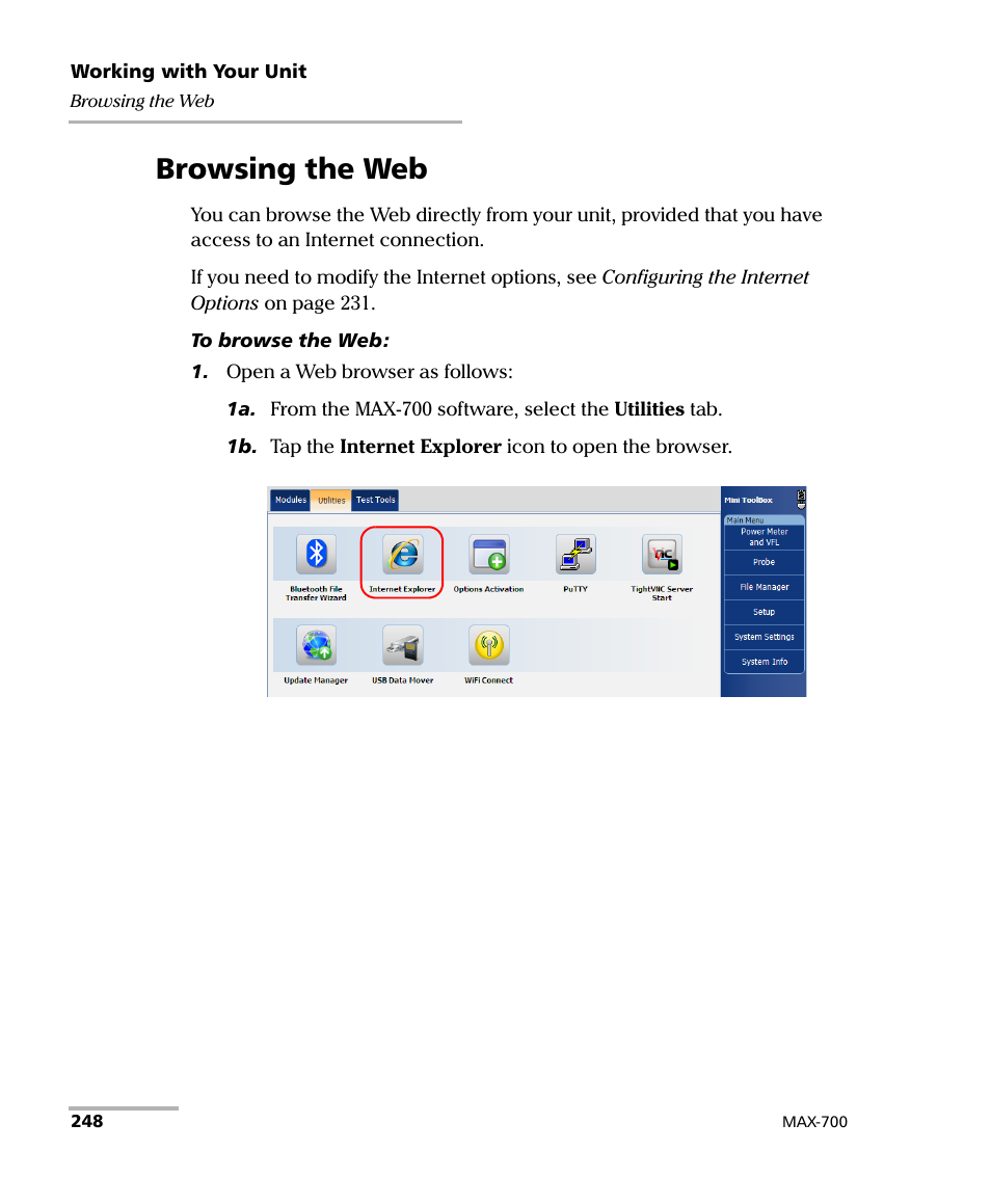 Browsing the web | EXFO MAX-700 User Manual | Page 260 / 381