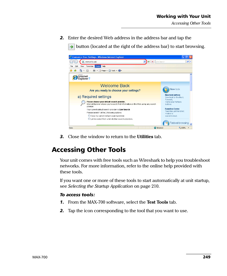 Accessing other tools | EXFO MAX-700 User Manual | Page 261 / 381