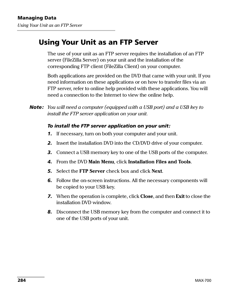 Using your unit as an ftp server | EXFO MAX-700 User Manual | Page 296 / 381