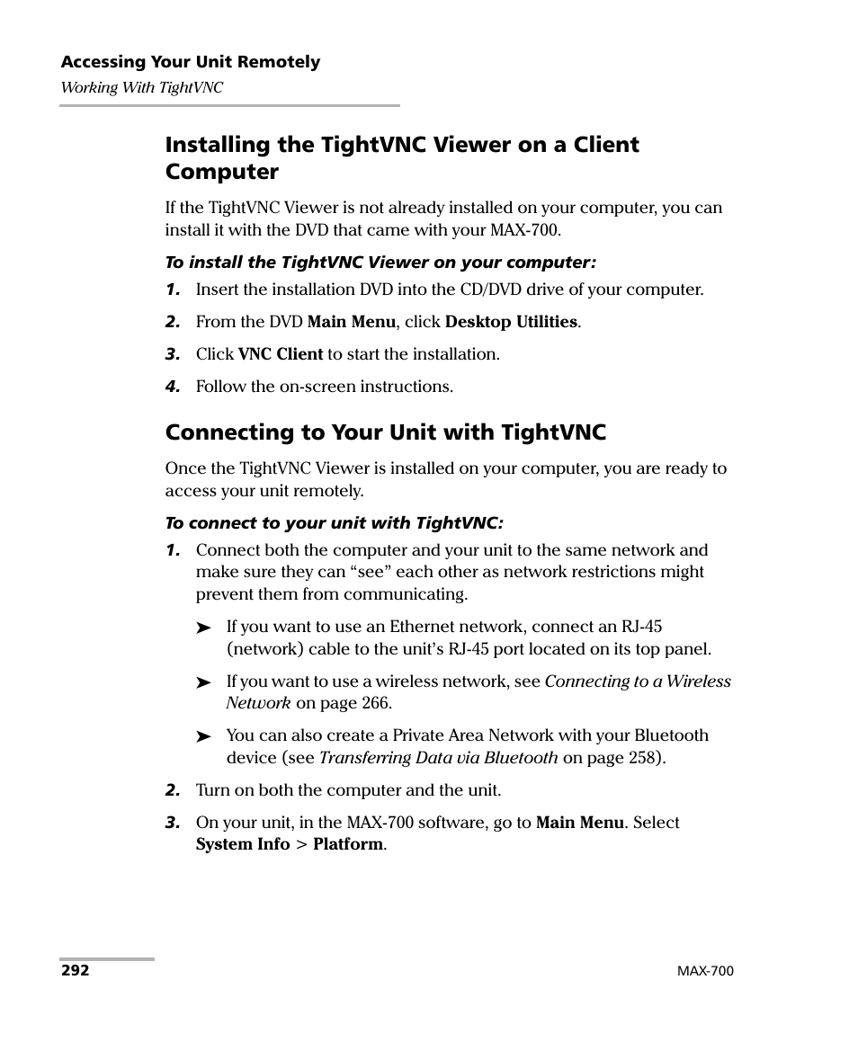 Connecting to your unit with tightvnc | EXFO MAX-700 User Manual | Page 304 / 381