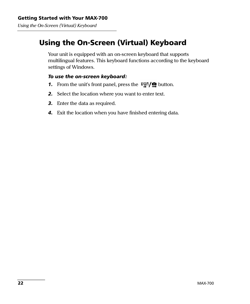 Using the on-screen (virtual) keyboard | EXFO MAX-700 User Manual | Page 34 / 381