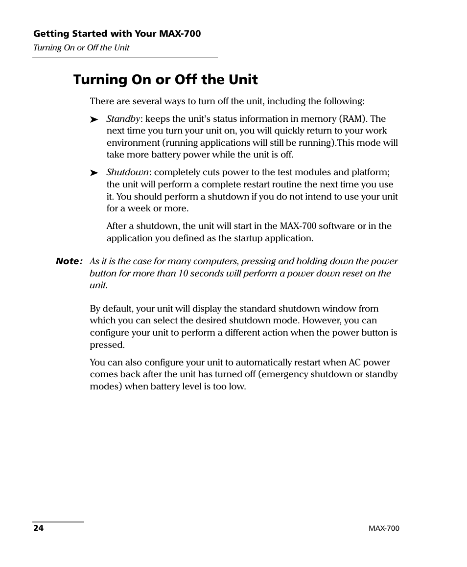 Turning on or off the unit | EXFO MAX-700 User Manual | Page 36 / 381