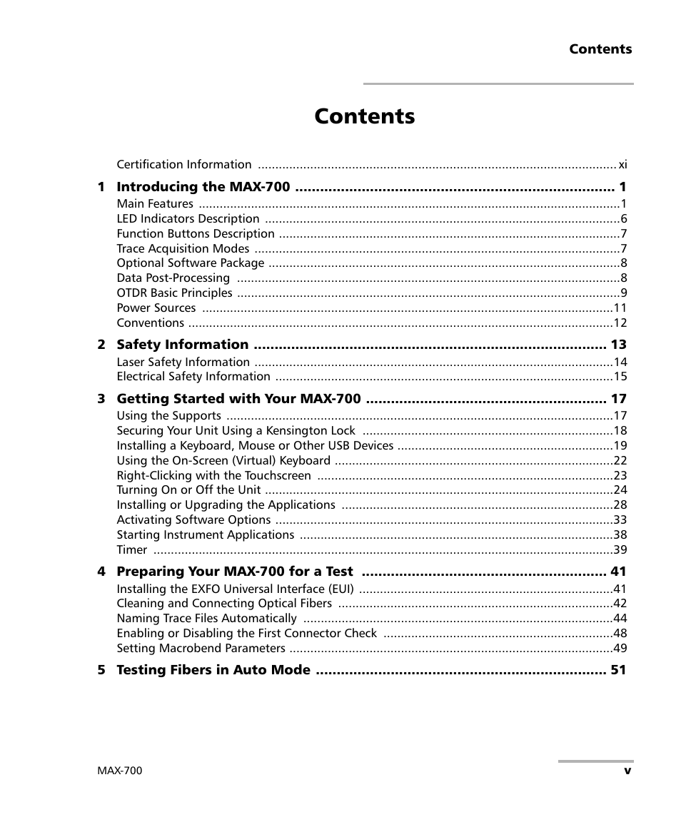 EXFO MAX-700 User Manual | Page 5 / 381