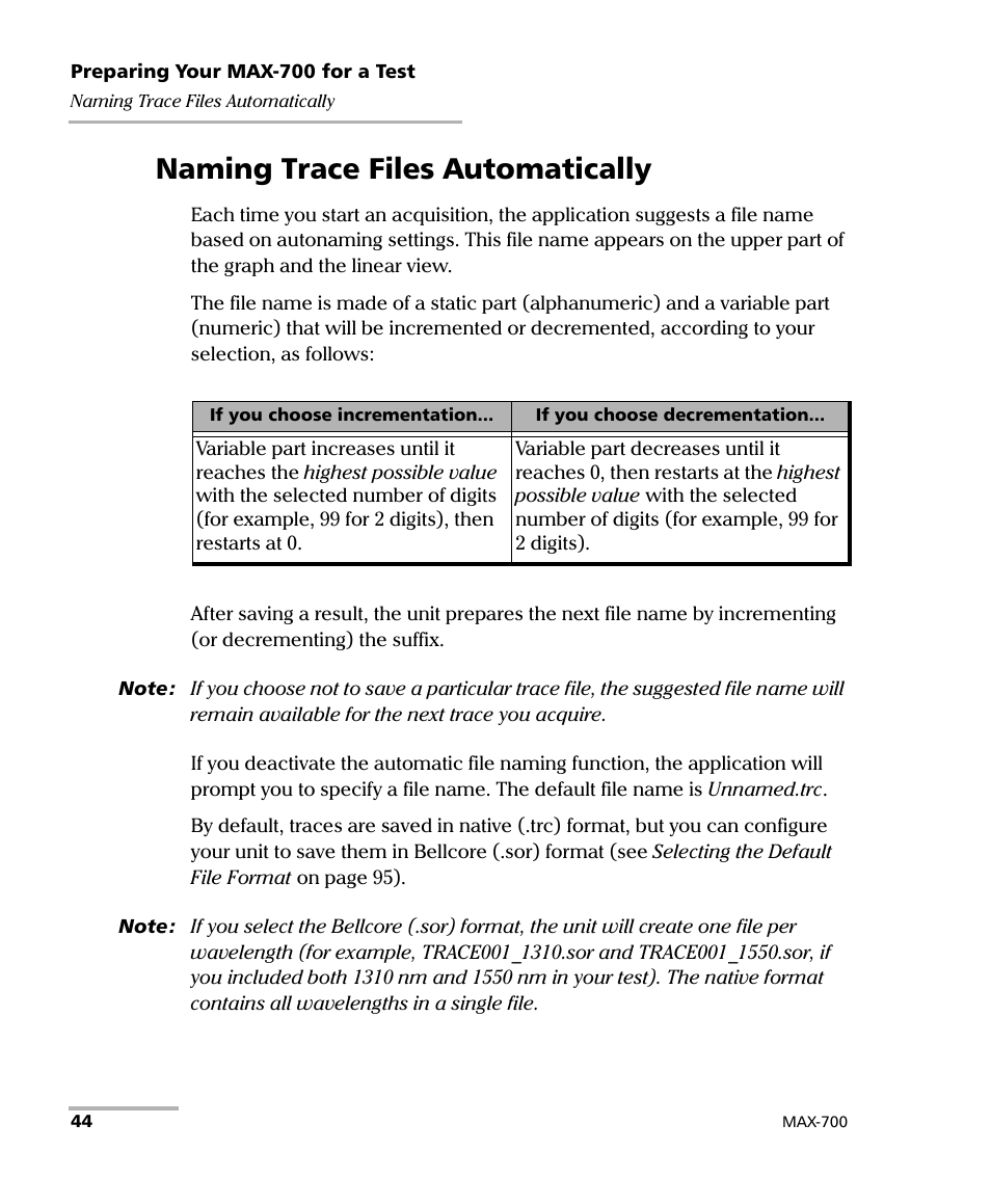 Naming trace files automatically | EXFO MAX-700 User Manual | Page 56 / 381