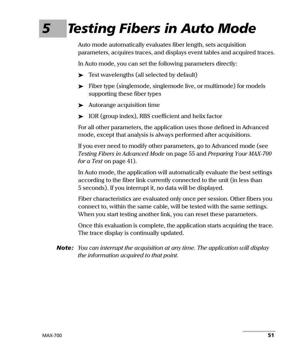 5 testing fibers in auto mode, 5testing fibers in auto mode | EXFO MAX-700 User Manual | Page 63 / 381