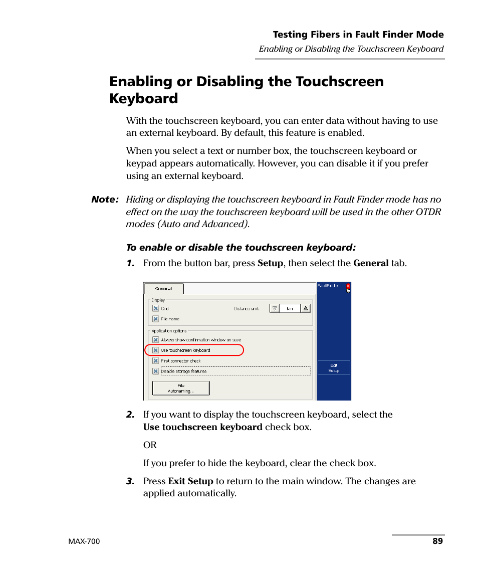 Enabling or disabling the touchscreen keyboard | EXFO MAX-710-P User Manual | Page 101 / 381