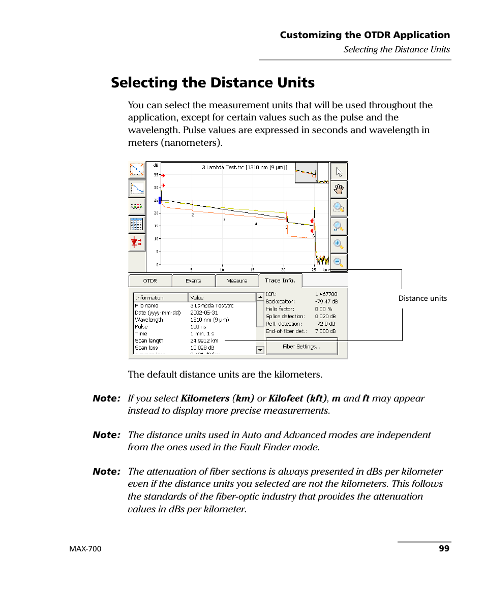 Selecting the distance units | EXFO MAX-710-P User Manual | Page 111 / 381