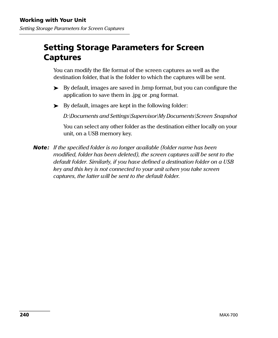 Setting storage parameters for screen captures | EXFO MAX-710-P User Manual | Page 252 / 381