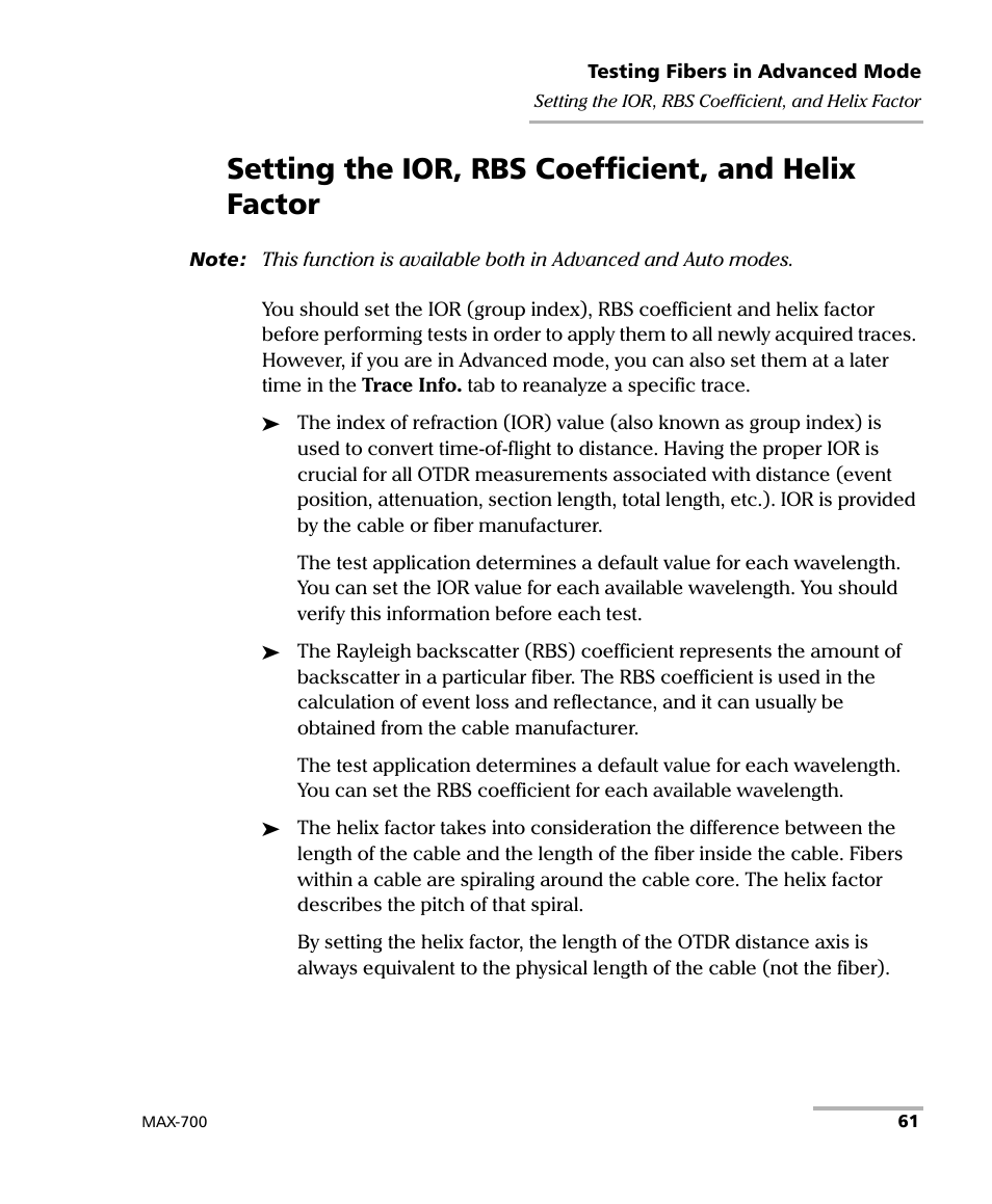 Setting the ior, rbs coefficient, and helix factor | EXFO MAX-710-P User Manual | Page 73 / 381