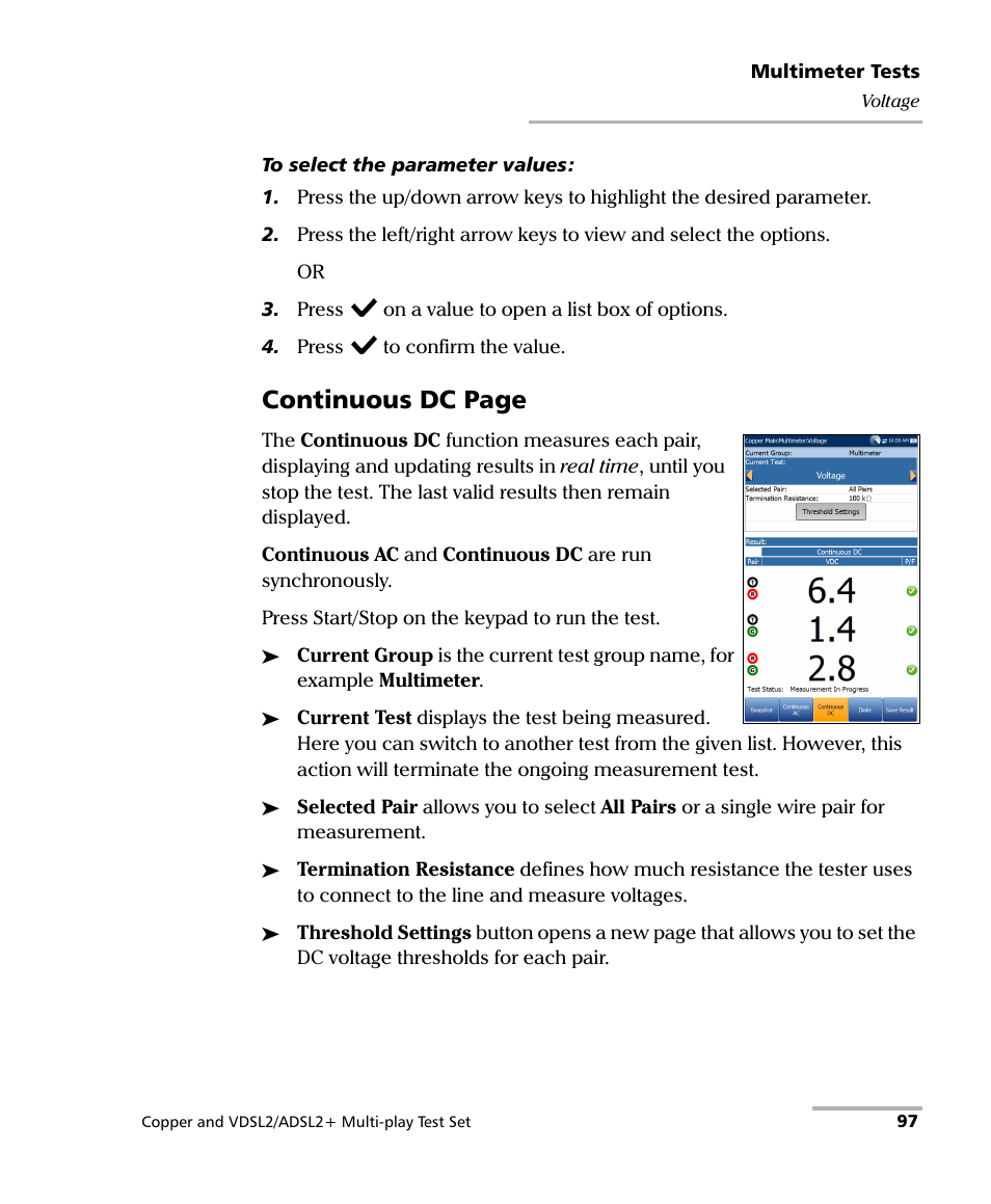 Continuous dc page | EXFO MaxTester 635 User Manual | Page 105 / 355