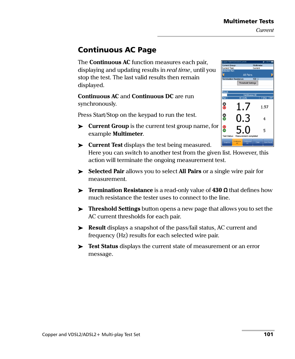 Continuous ac page | EXFO MaxTester 635 User Manual | Page 109 / 355